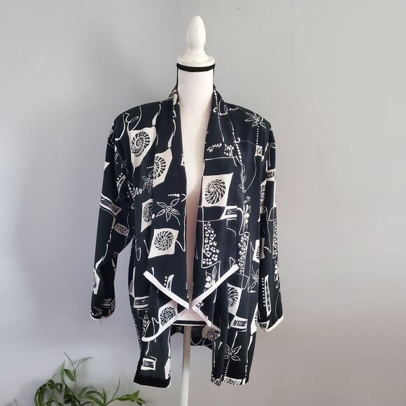 Peter Popovich Vintage Black & White Graphic Open Blazer 16 - Picture 1 of 9